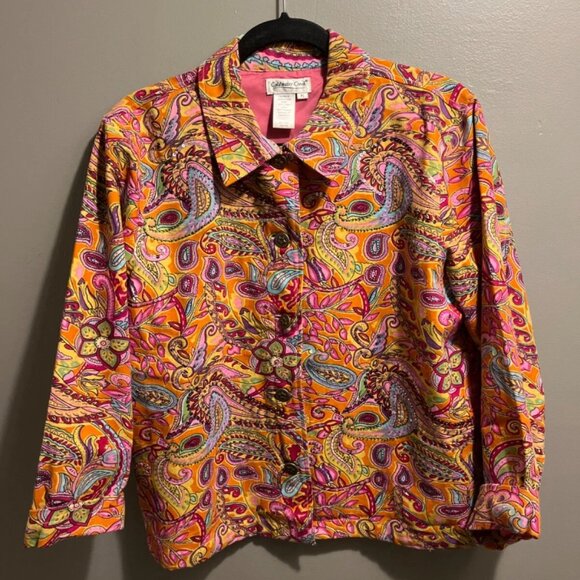 Coldwater Creek Colorful Paisley Jacket Womens Petite Large Beaded Button Front - Picture 2 of 9